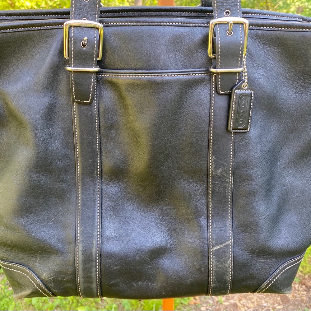 Coach Black Leather Tote with Contrast Stitching - Picture 3 of 7